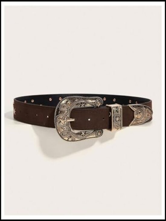 Western Faux Leather Belt Boho Vintage Snap Closure Concho Rodeo Cowgirl